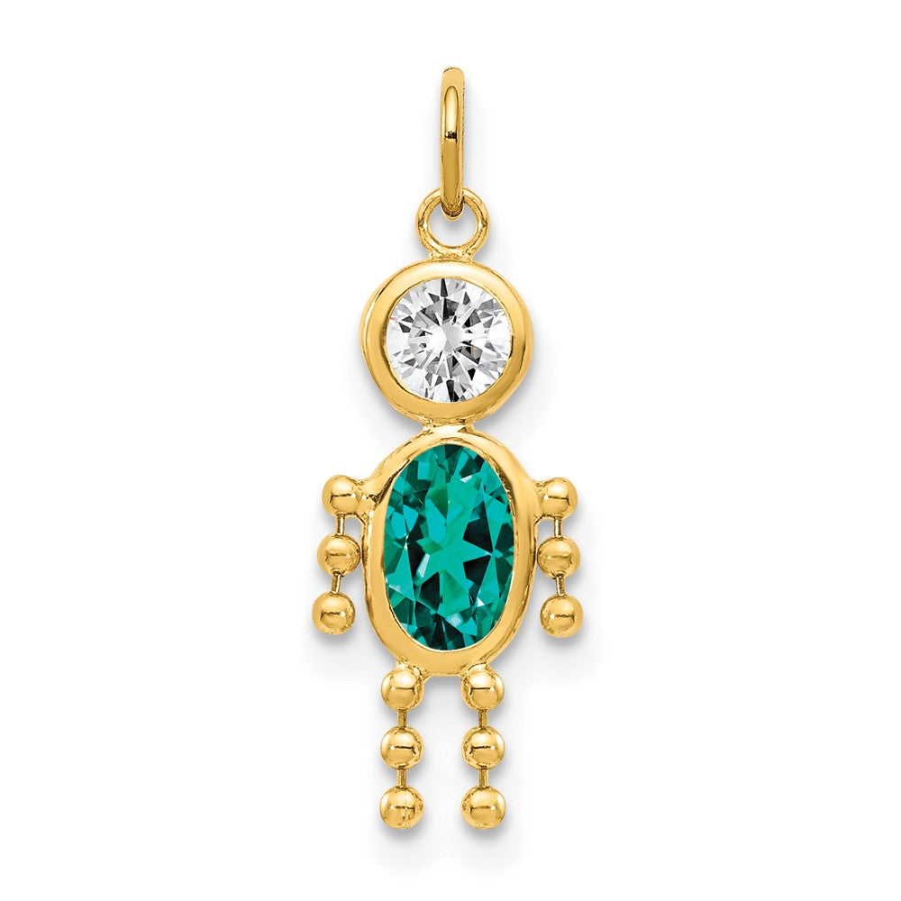 10k December Boy Blue-Green Imitation Birthstone Charm, 20 x 10 mm
