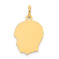 10K Plain Medium .013 Gauge Facing Left 12x15mm Engravable Boy Head Charm, 22 x 13 mm