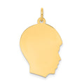 10K Plain Medium .013 Gauge Facing Right 16x21mm Engravable Boy Head Charm, 27 x 17 mm