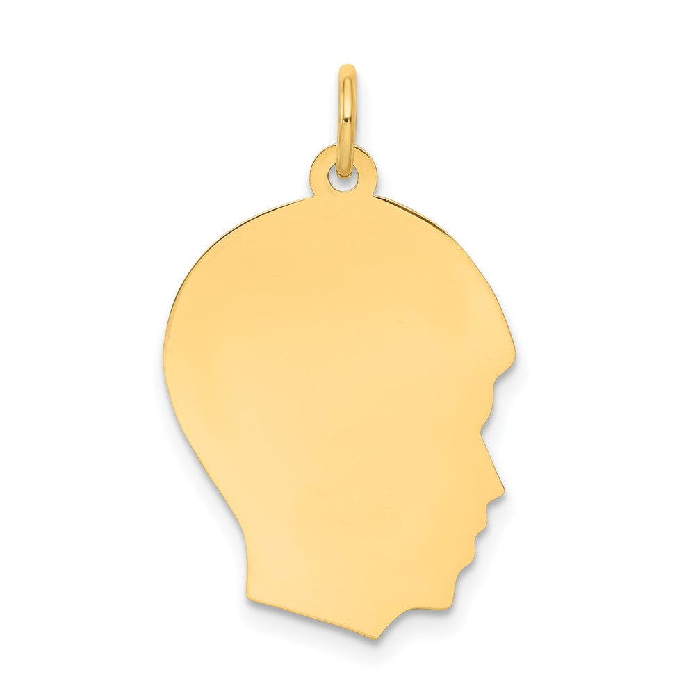10K Plain Medium .018 Gauge Facing Right 16x21mm Engravable Boy Head Charm, 27 x 17 mm