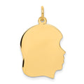 10K Plain Medium .018 Gauge Facing Right 16x19mm Engravable Girl Head Charm, 27 x 17 mm