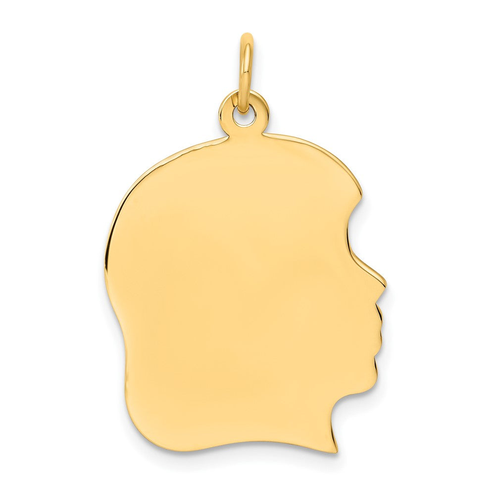 10K Plain Large .018 Gauge Facing Right 19x21mm Engravable Girl Head Charm, 30 x 20 mm