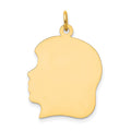 10K Plain Large .018 Gauge Facing Left 19x21mm Engravable Girl Head Charm, 30 x 20 mm