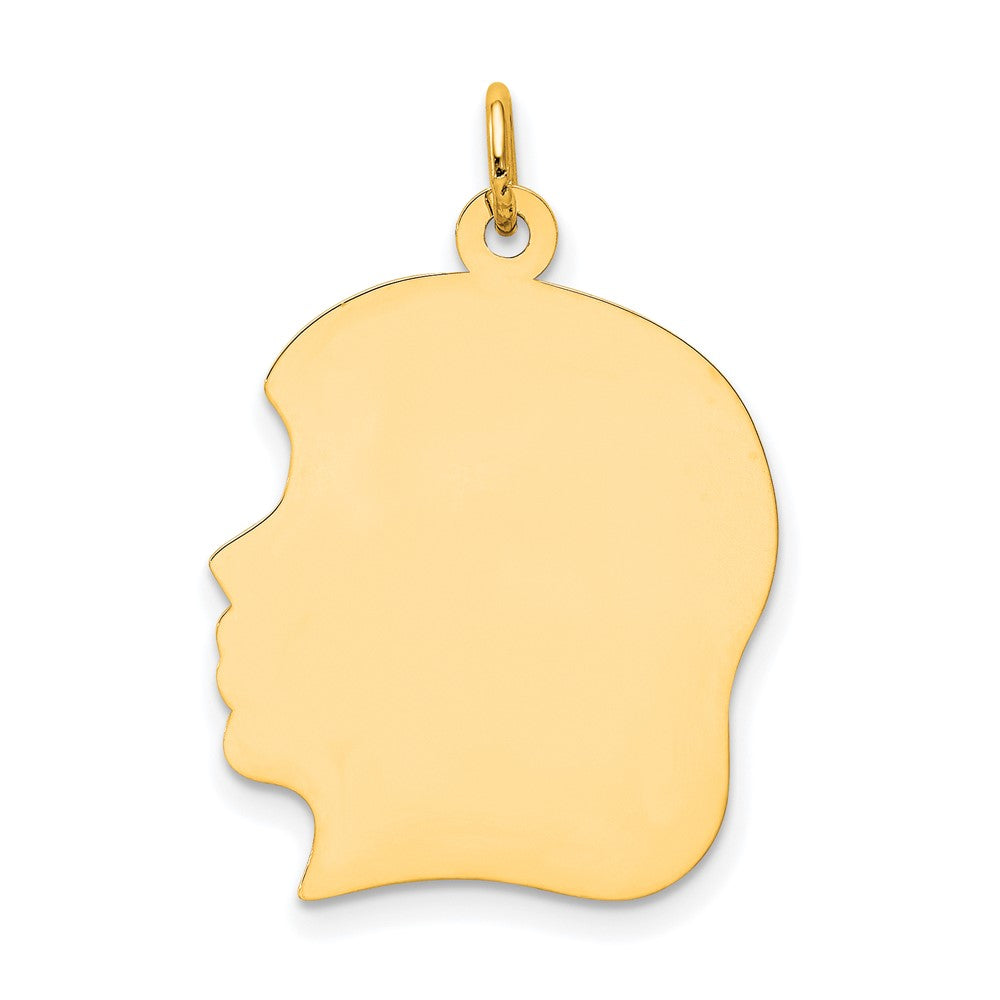 10K Plain Large .018 Gauge Facing Left 19x21mm Engravable Girl Head Charm, 30 x 20 mm