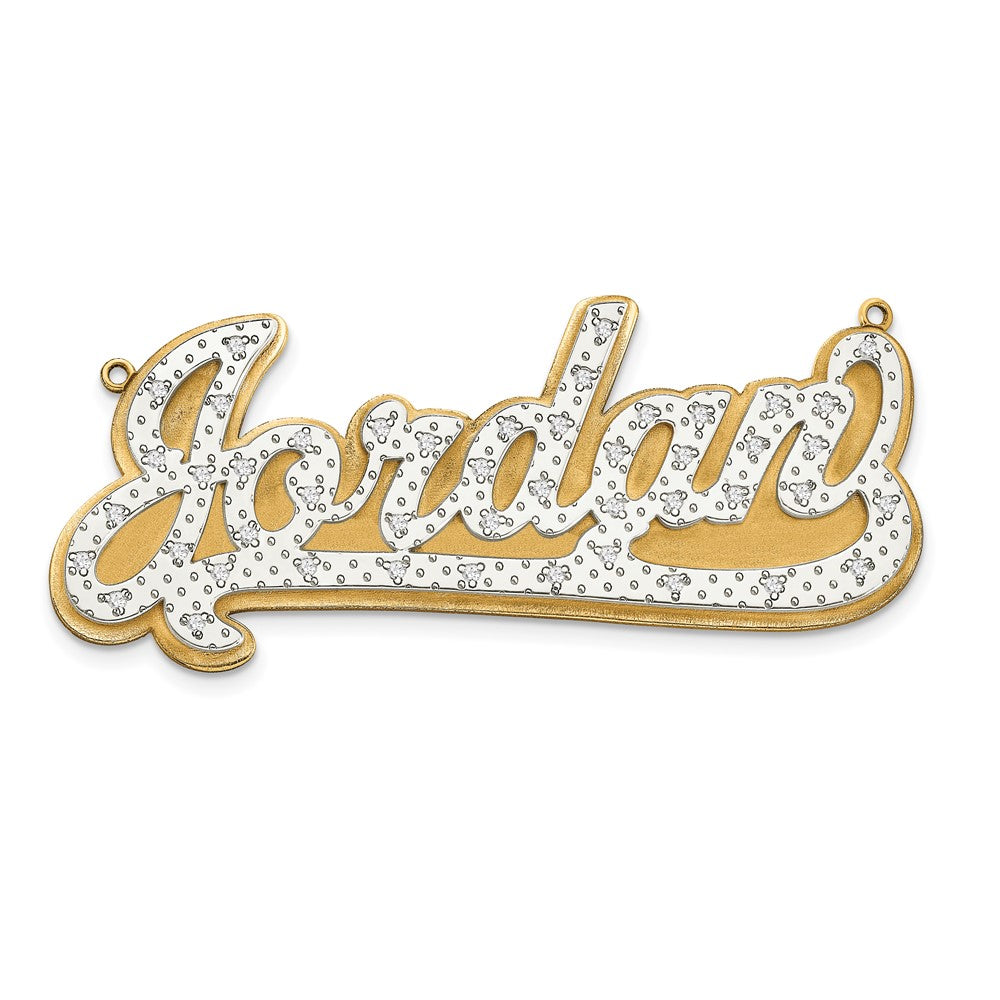 10k Yellow Gold and Rhodium 3D Diamond Name Plate, 0.2 ct