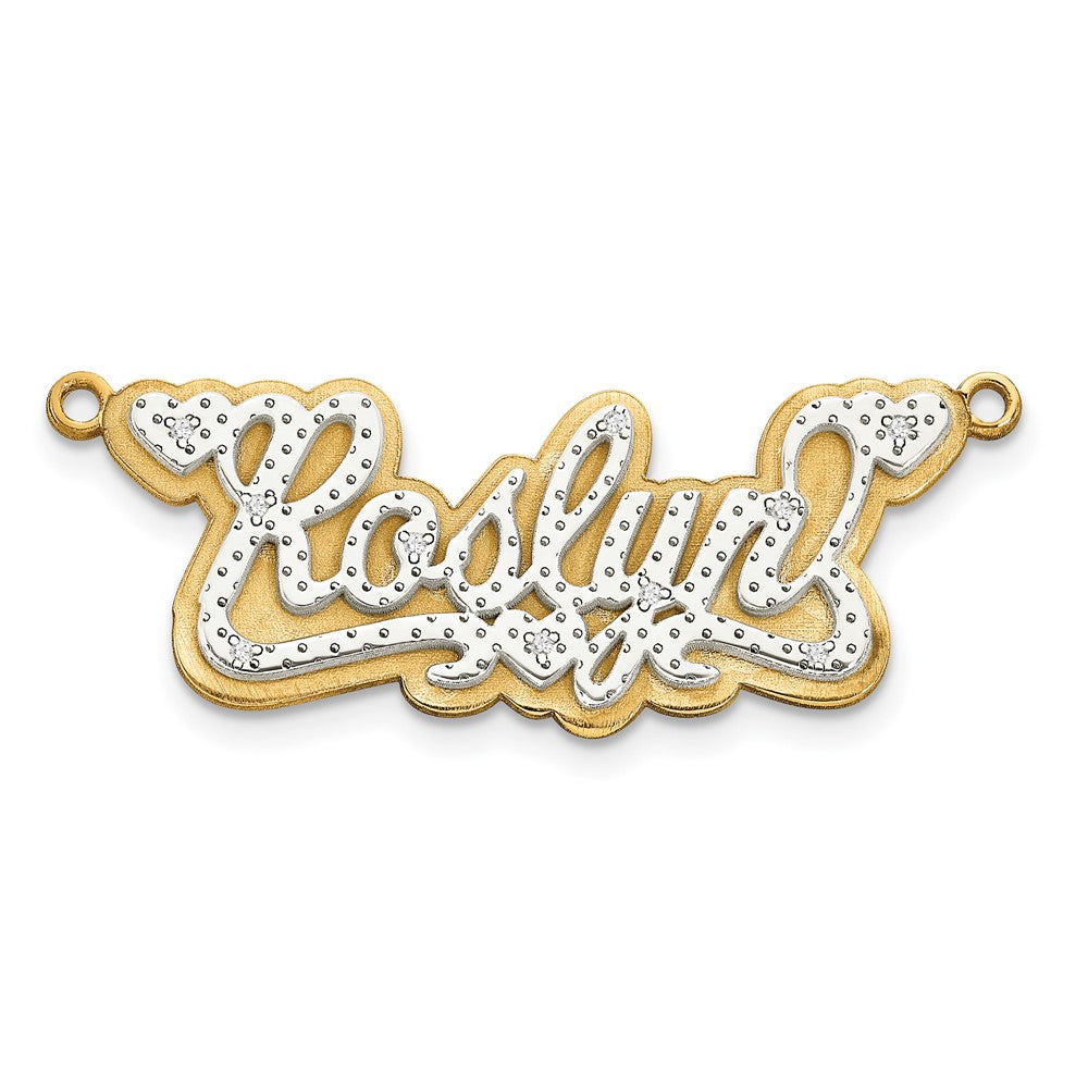 10k Yellow and Rhodium 3D Diamond Name Plate, 0.05 ct