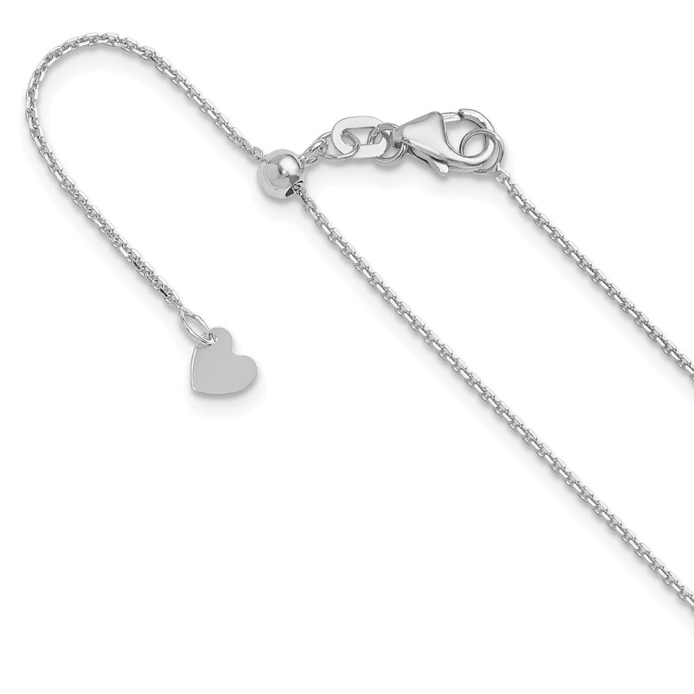 14K White Gold Adjustable  1.1mm D/C Cable Chain, 22 x 1.1 mm