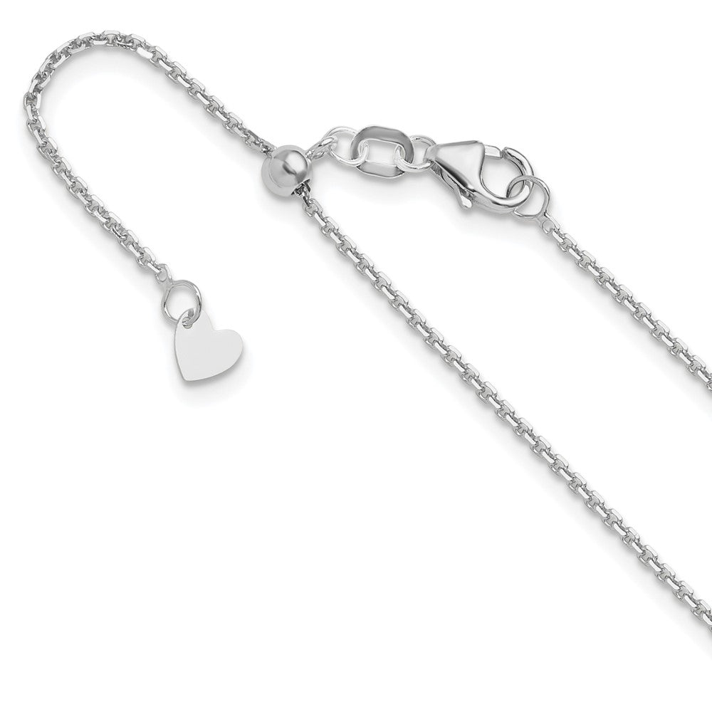 14K White Gold Adjustable  1.25mm D/C Cable Chain, 22 x 1.25 mm