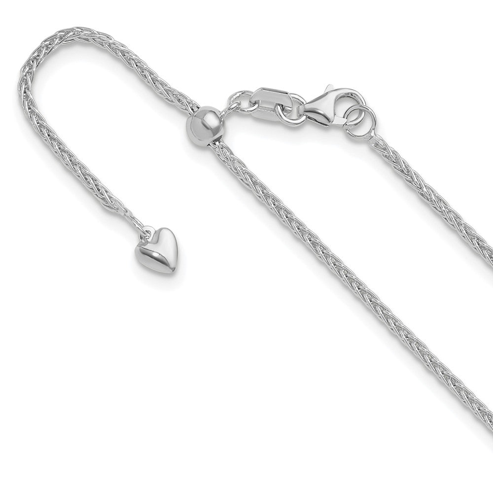 14K White Gold Adjustable 1.5mm Wheat Chain, 22 x 1.5 mm
