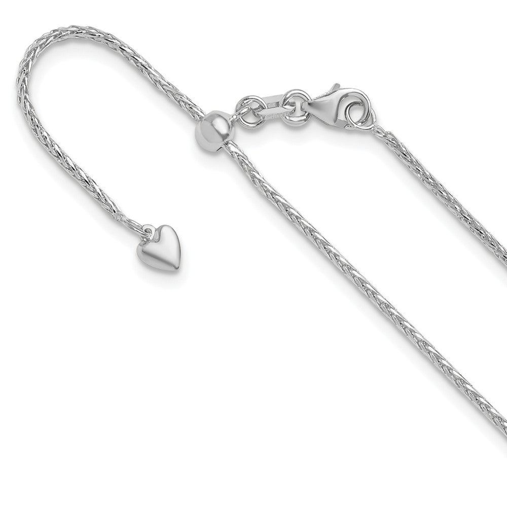 14K White Gold Adjustable 1.3mm D/C Wheat Chain, 22 x 1.3 mm