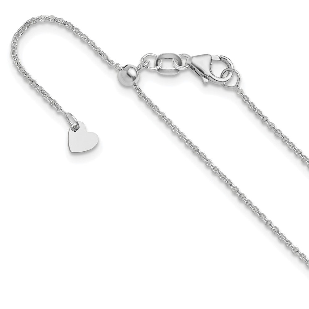 14K White Gold Adjustable 1.25mm Flat Cable Chain, 22 x 1.25 mm