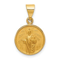 18K Polished and Satin Solid Saint Jude Thaddeus Medal Round Pendant, 21.5 x 13 mm