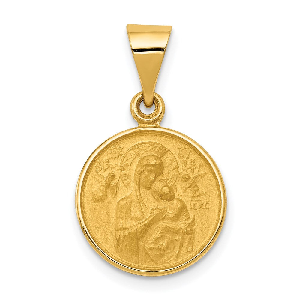 18k Polished and Satin Solid Our Lady of Perpetual Help Medal Round Pendant, 22.5 x 13.7 mm
