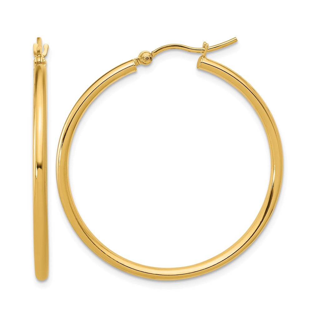 14K Polished 2x35mm Hoop Earrings, 35 x 2 mm