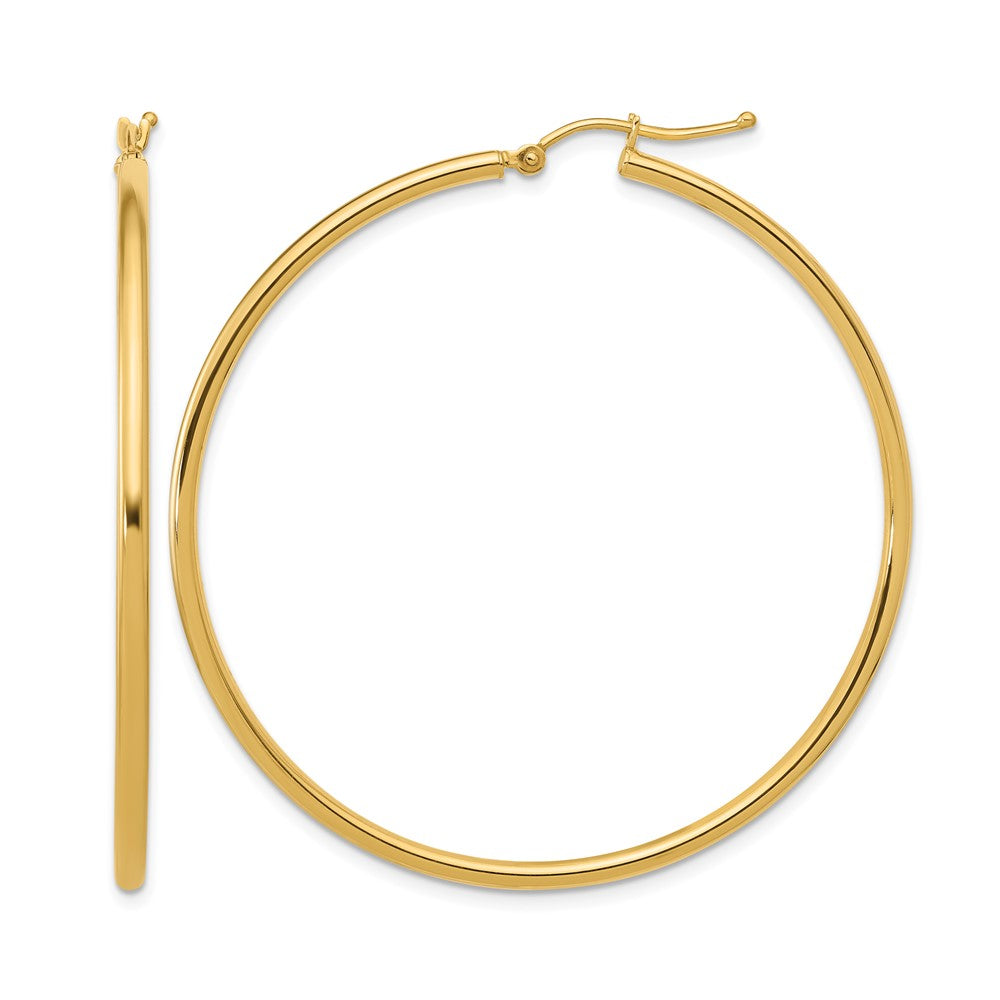 14K Polished 2mm Hoop Earrings, 50 x 2 mm