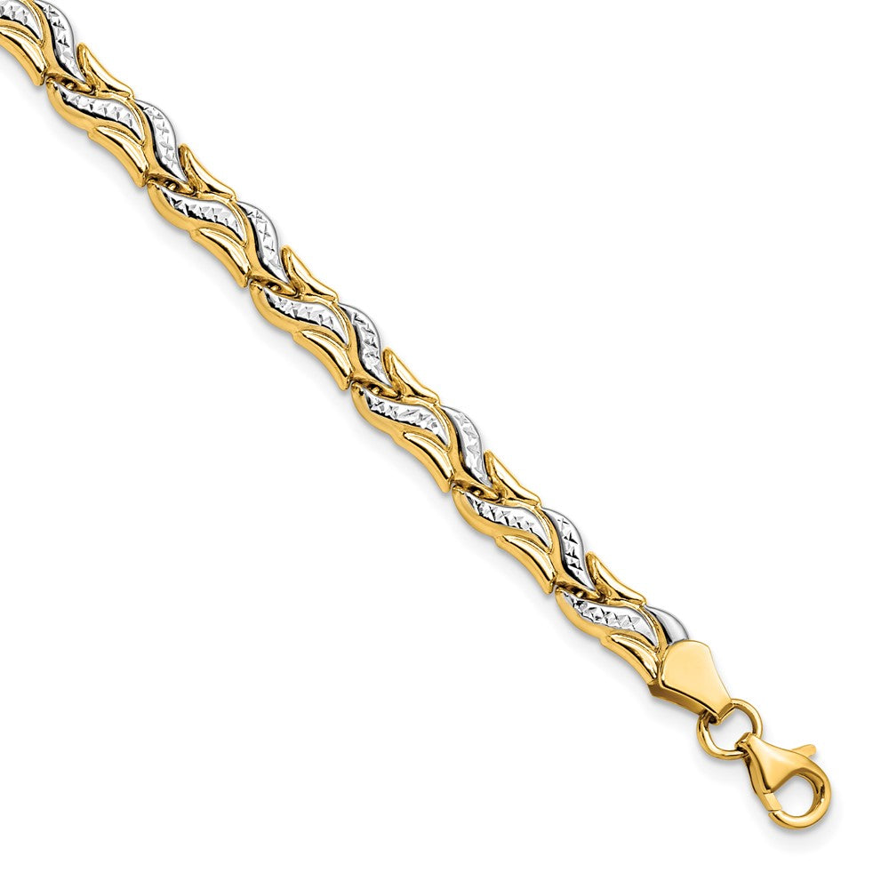 14K with Rhodium Polished and Diamond-cut 7 inch Bracelet, 7 mm