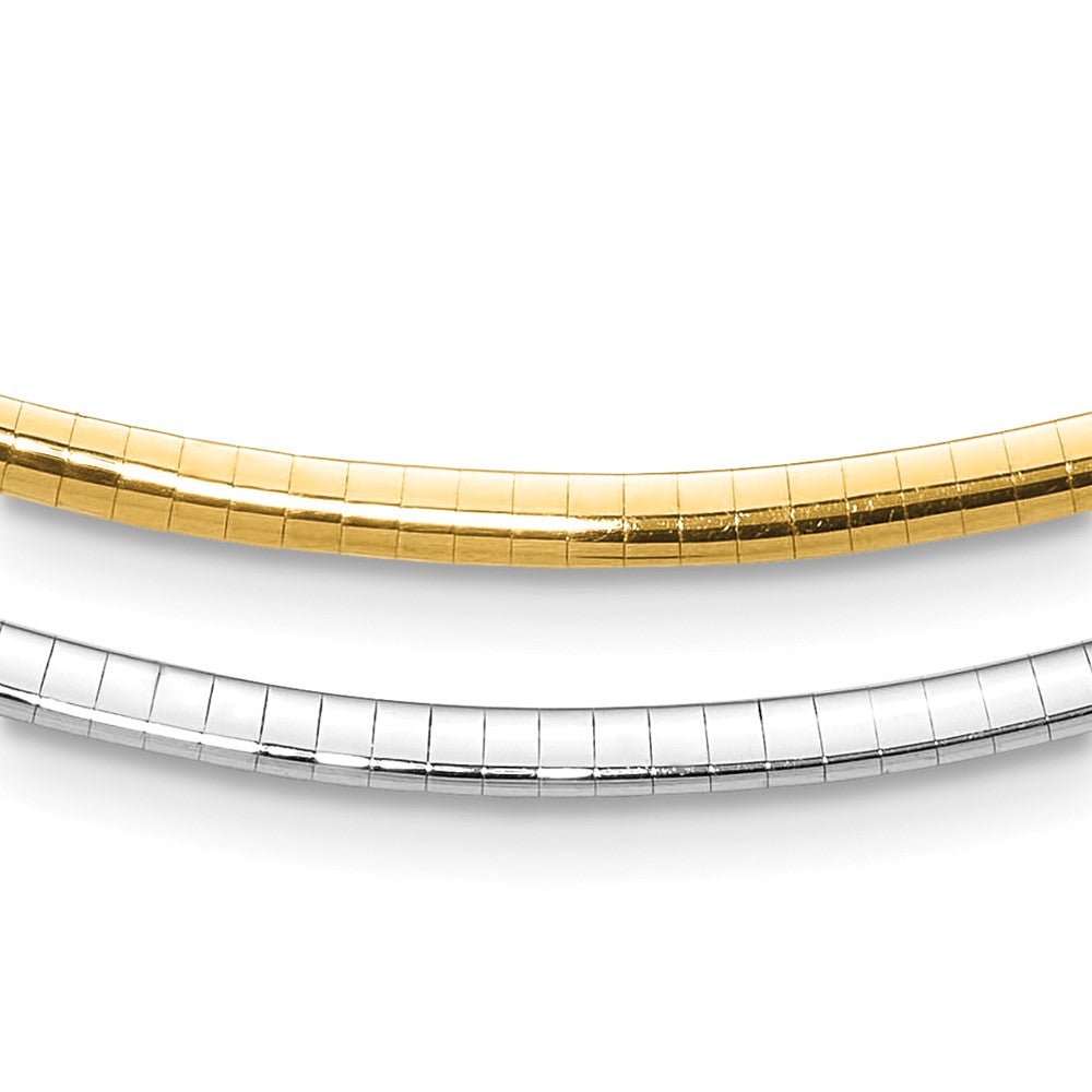 14K Polished  3mm Two-tone Reversible Omega Necklace, 16 x 3 mm
