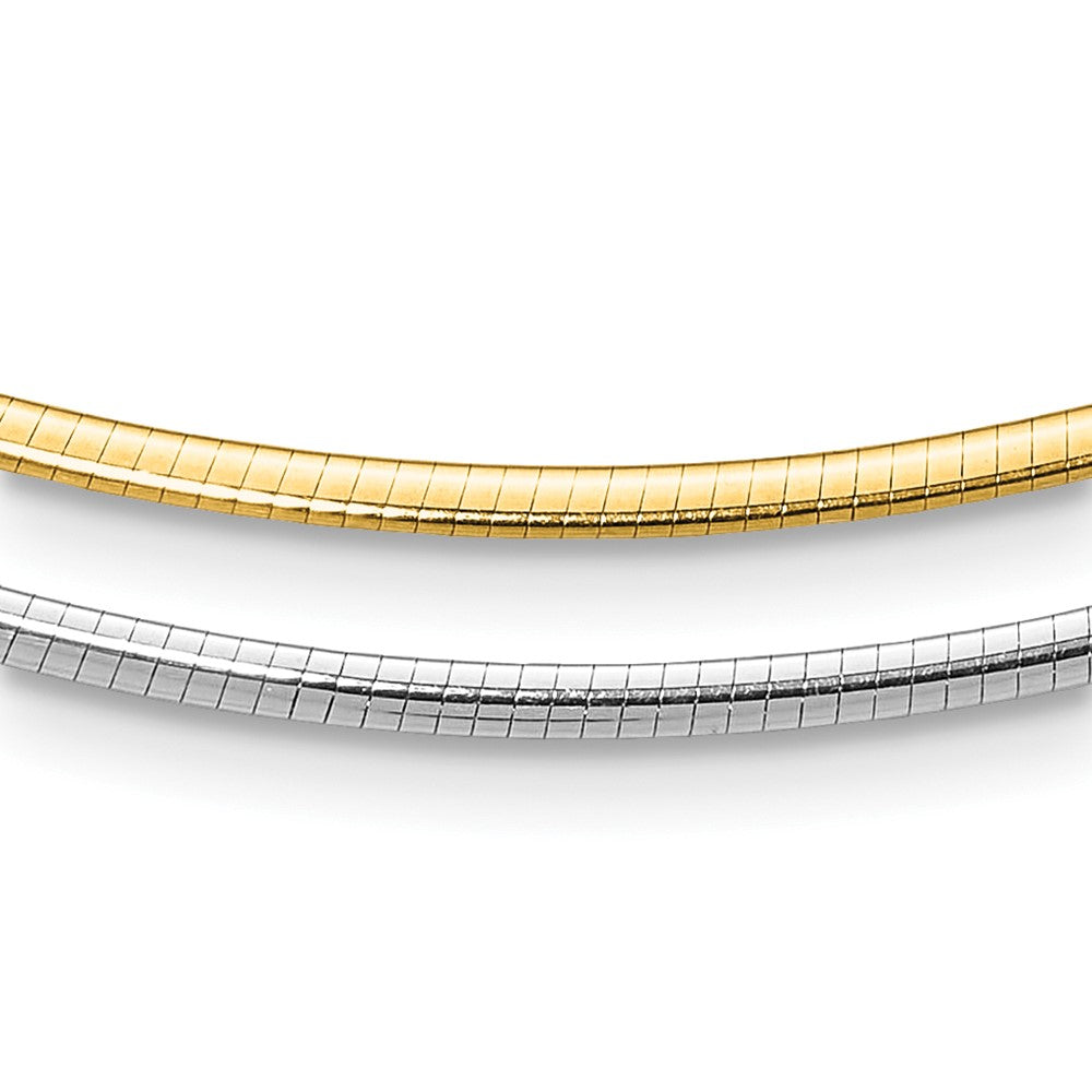 14K Two-Tone Polished 2mm Reversible w/Adj. Chain Omega Necklace, 16 x 2 mm