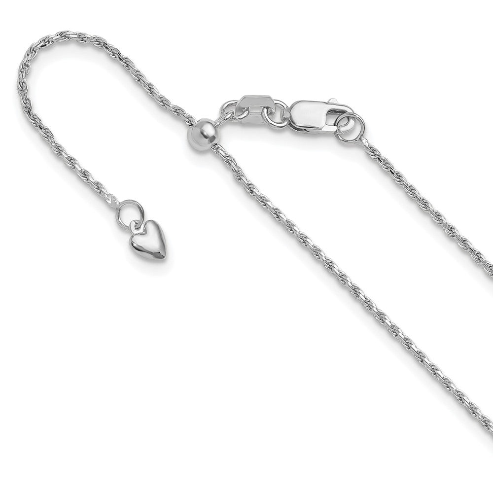 14K White Gold Adjustable 1.2mm D/C Rope Chain, 22 x 1.2 mm