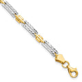 14K with Rhodium Polished and Diamond-cut Rectangle 7 inch Bracelet, 7 mm