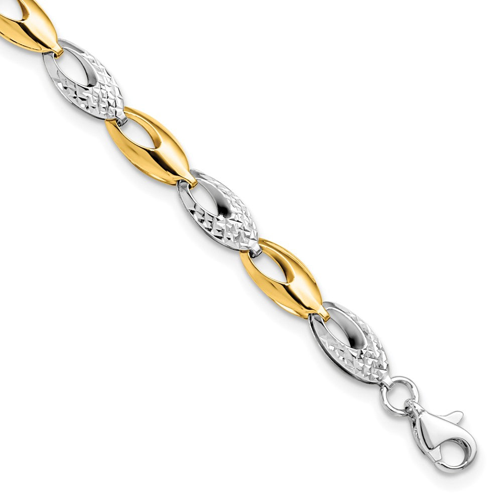 14K Two-tone Polished and Diamond-cut Fancy Link 7 inch Bracelet, 7 mm
