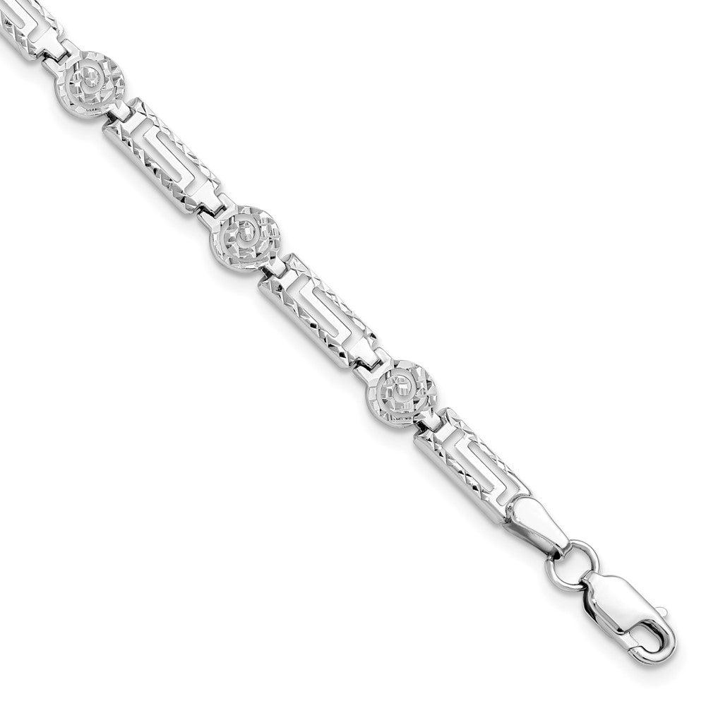 14K White Gold Polished and Diamond-cut Rectangle 7 inch Bracelet, 7 mm