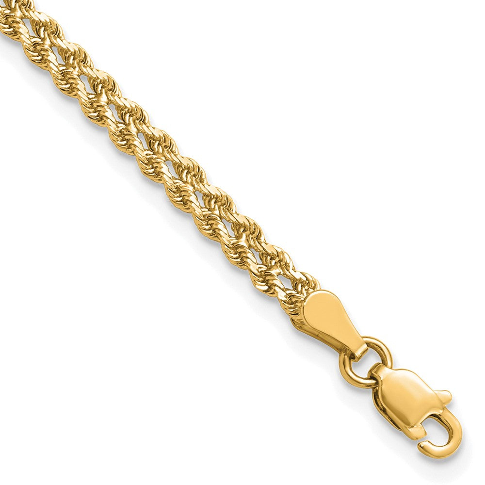 14K 3.0mm Wide Diamond-Cut Double Rope Chain, 7 x 3 mm