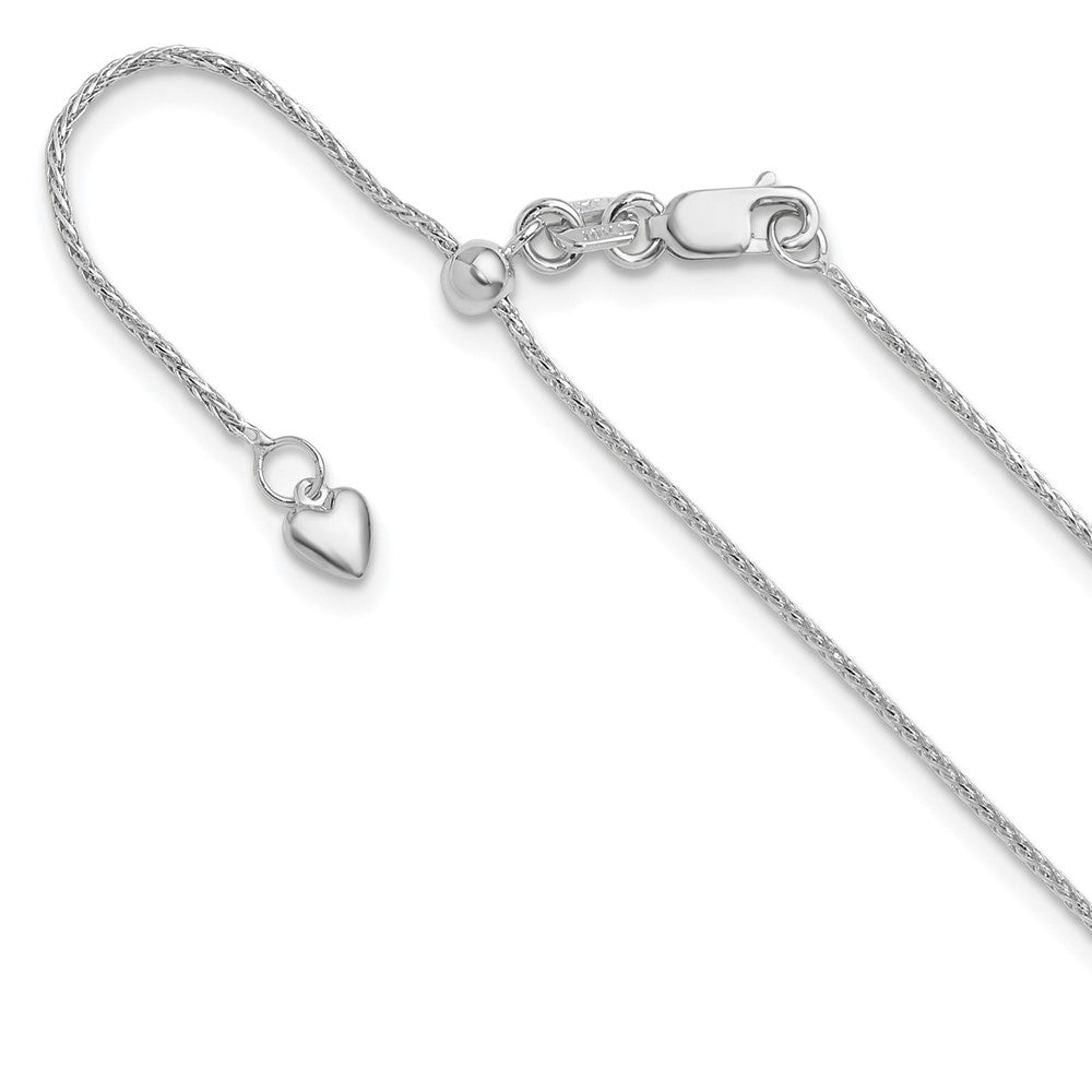 10K White Gold Adjustable 1mm Wheat Chain, 22 x 1 mm