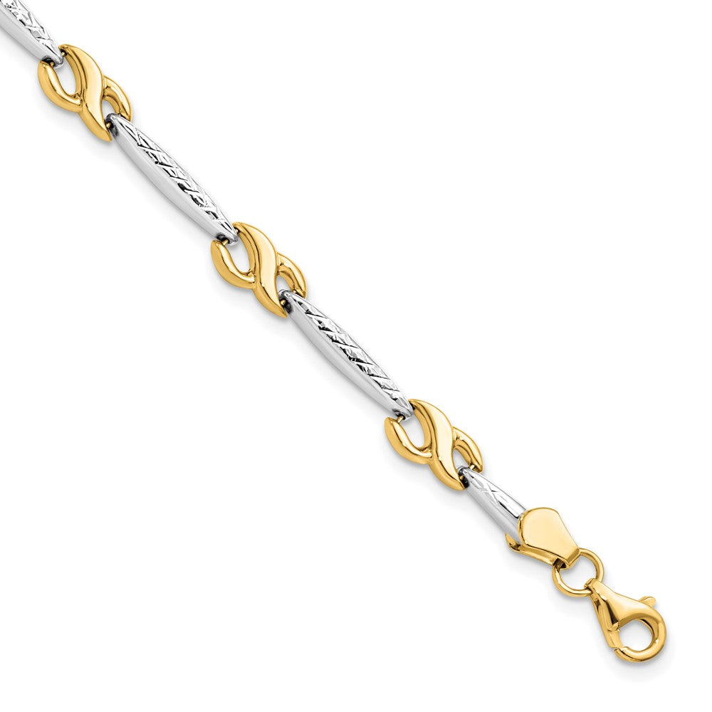 10K w/Rhodium D/C Bracelet, 7 mm, 3.33 g