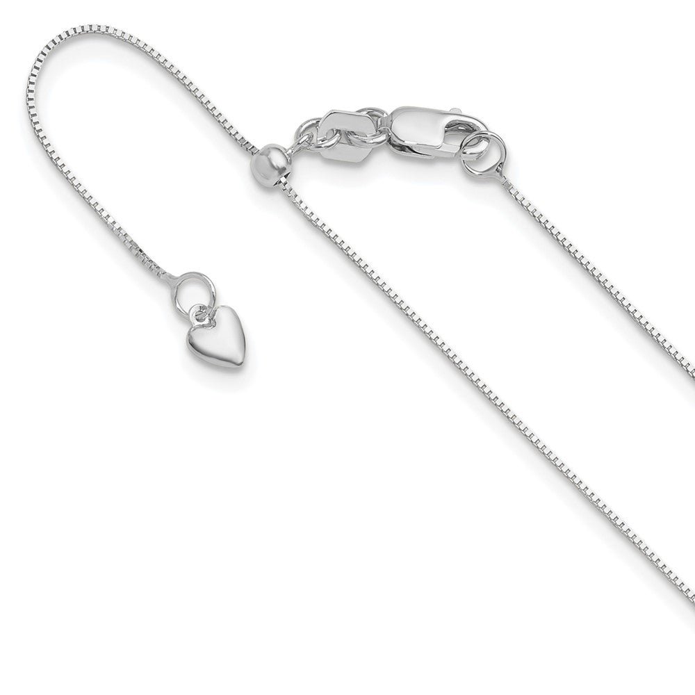 10K White Gold Adjustable .55mm Baby Box Chain, 22 x 0.7 mm