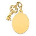 14K Polished Engraveable Disc and Key Charm, 30 x 16 mm