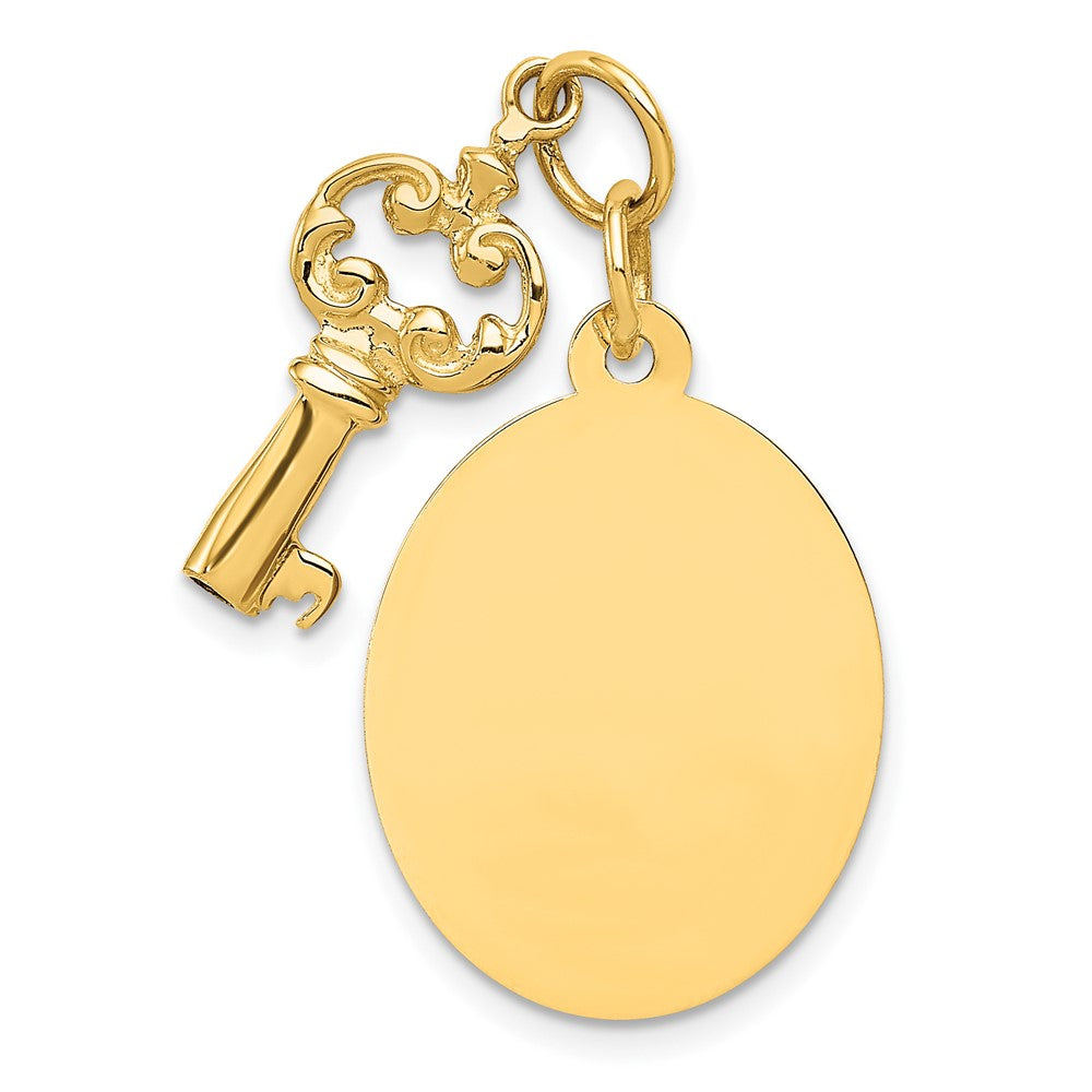 14K Polished Engraveable Disc and Key Charm, 30 x 16 mm