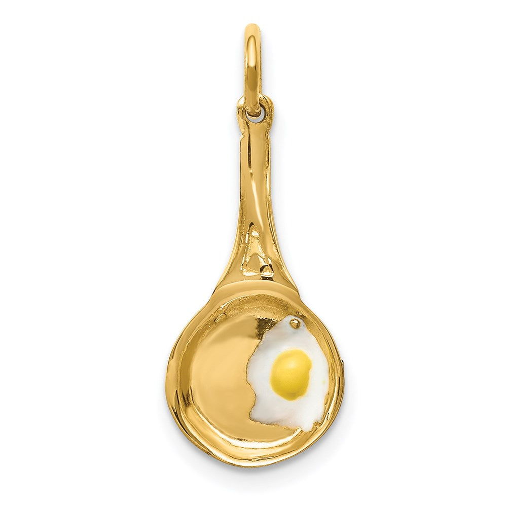 14k 3-D Frying Pan with White and Yellow Enameled Egg Charm, 24 x 10 mm