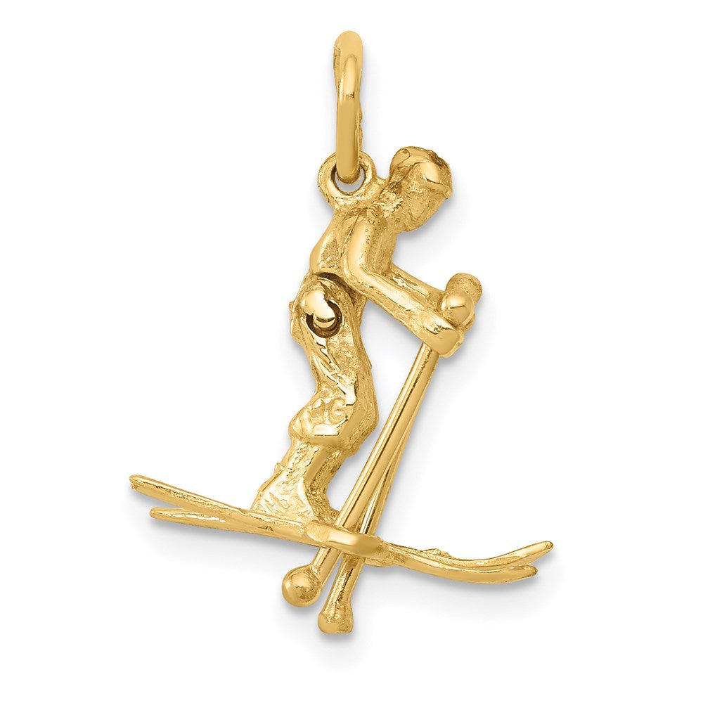 14K 3-D Moveable Legs Snow Skier Charm, 15 x 20 mm