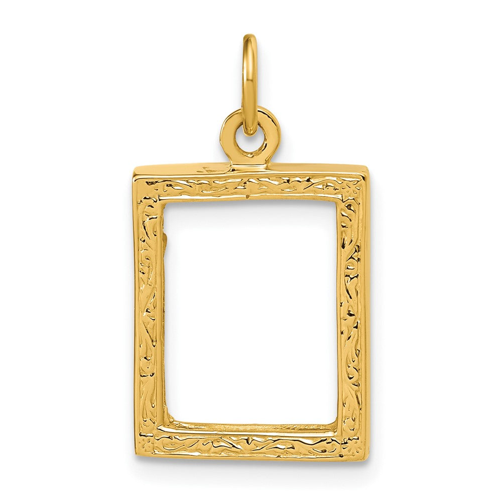 14k Fancy Border 17x13mm Picture Frame Pendant, 24 x 13.05 mm