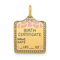 14k Enameled Pink Engravable BIRTH CERTIFICATE Charm, 20 x 13 mm