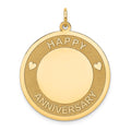 14K HAPPY ANNIVERSARY with Hearts 25mm Engravable Disc Charm, 31 x 25 mm