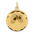 14k Small Solid Engravable Baby Shoes on 19mm Disc Charm, 21 x 9 mm