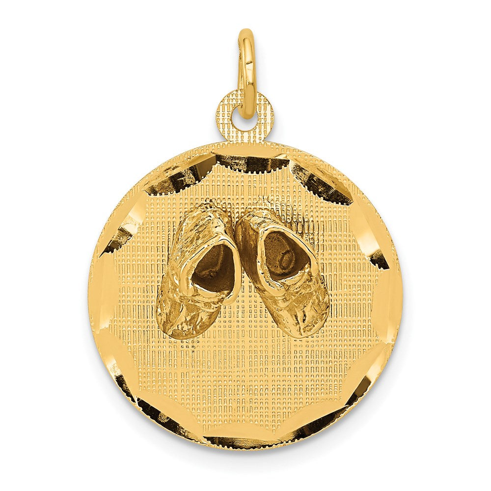 14k Small Solid Engravable Baby Shoes on 19mm Disc Charm, 21 x 9 mm
