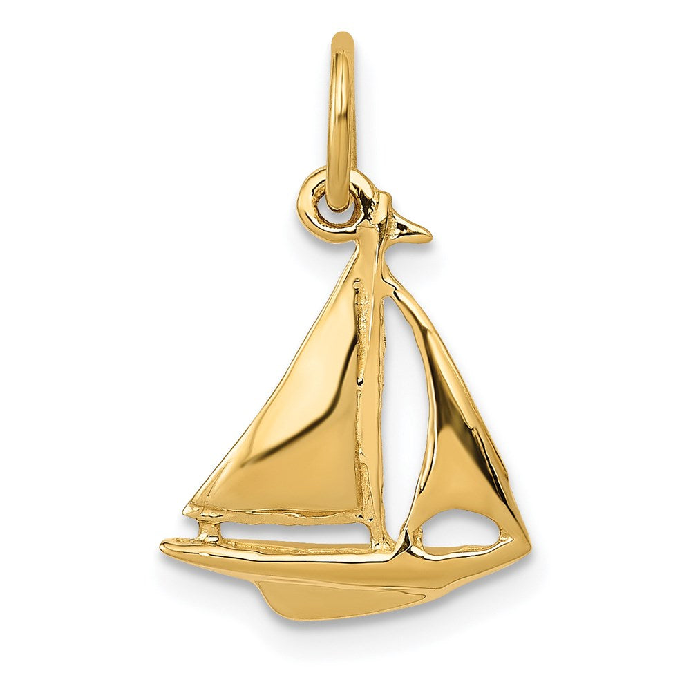 14K 3-D Sailboat Charm, 19 x 12 mm