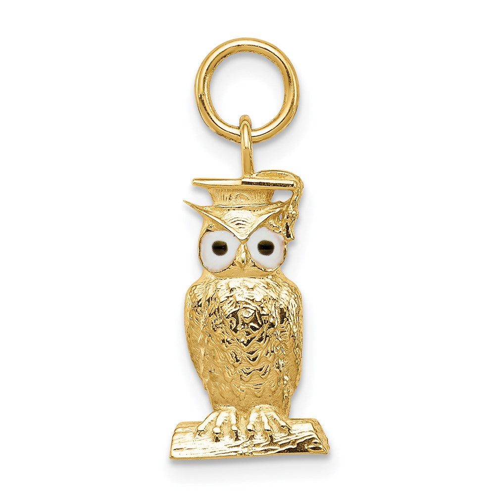 14K Enameled Graduation Owl Charm, 20 x 7 mm