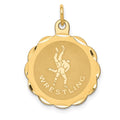 14k WRESTLING Scalloped Edge 18mm Engravable Disc Charm, 21 x 18 mm