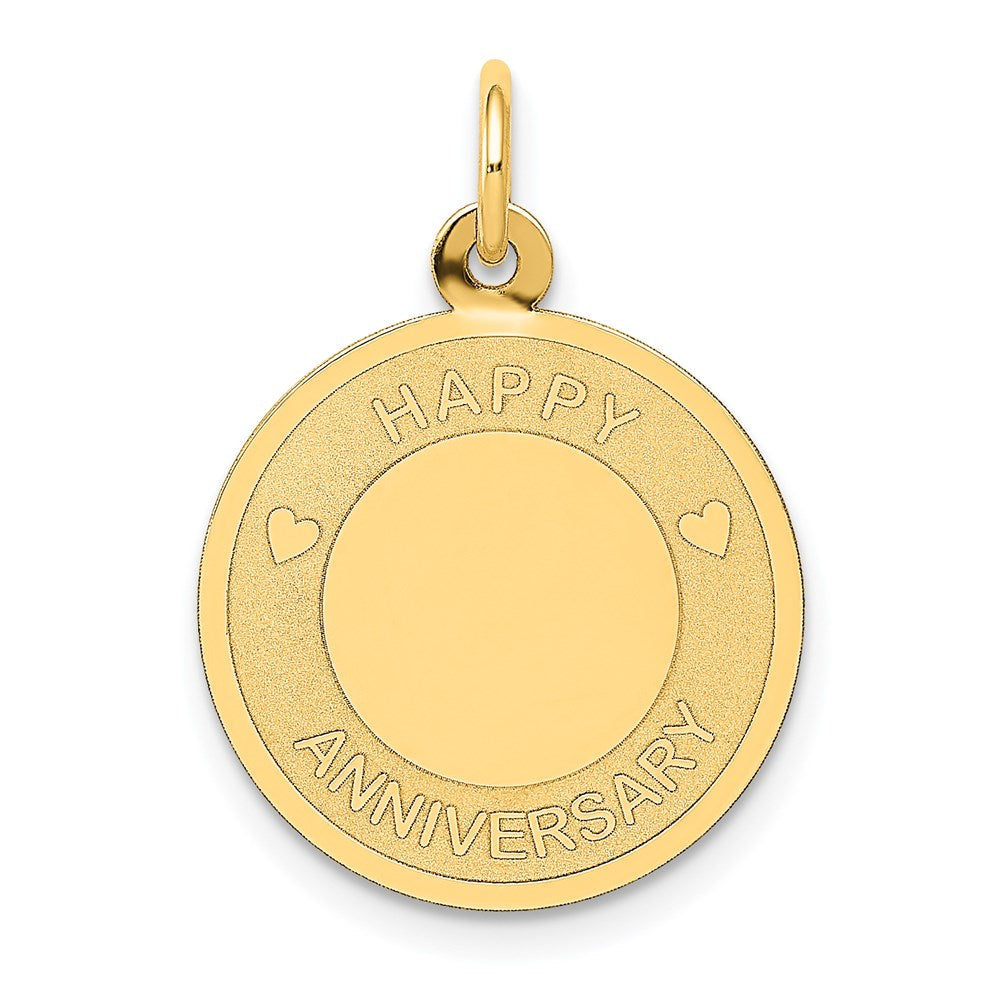 14K HAPPY ANNIVERSARY with Hearts 16mm Engravable Disc Charm, 24 x 16 mm