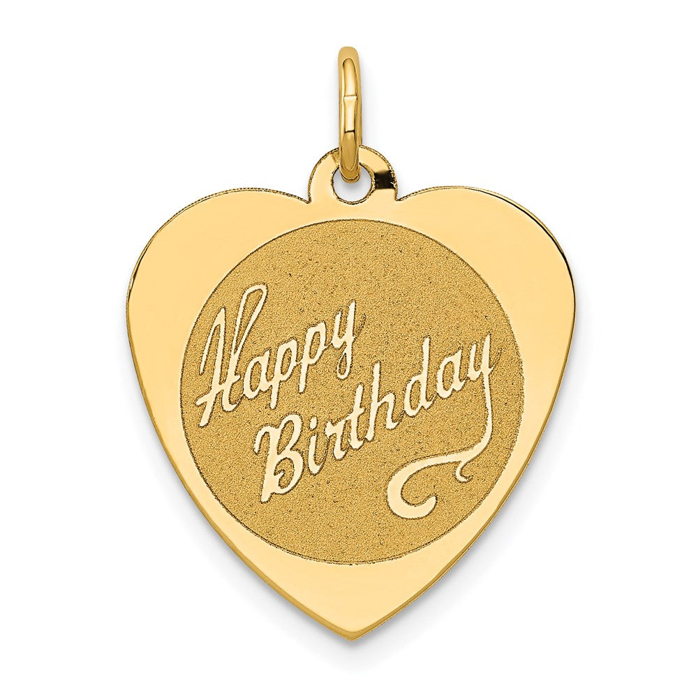 14k HAPPY BIRTHDAY 18mm Engravable Heart Disc Charm, 23 x 18 mm
