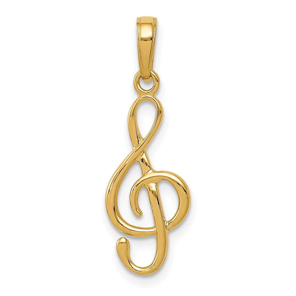 14K 3-D Clef Treble Clef Pendant, 25 x 9 mm