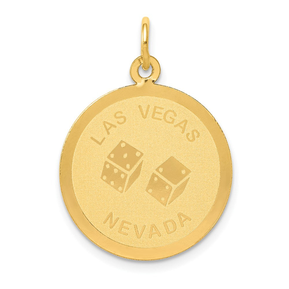 14k LAS VEGAS NEVADA with Dice Engravable 19mm Disc Charm, 25.5 x 19 mm