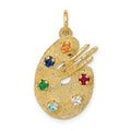 14k Multi-color CZ Stones Artist Palette Charm, 25 x 14 mm