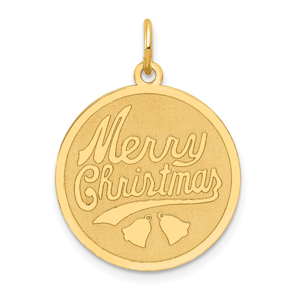 14k MERRY CHRISTMAS 19mm Engravable Disc Charm, 25 x 19 mm