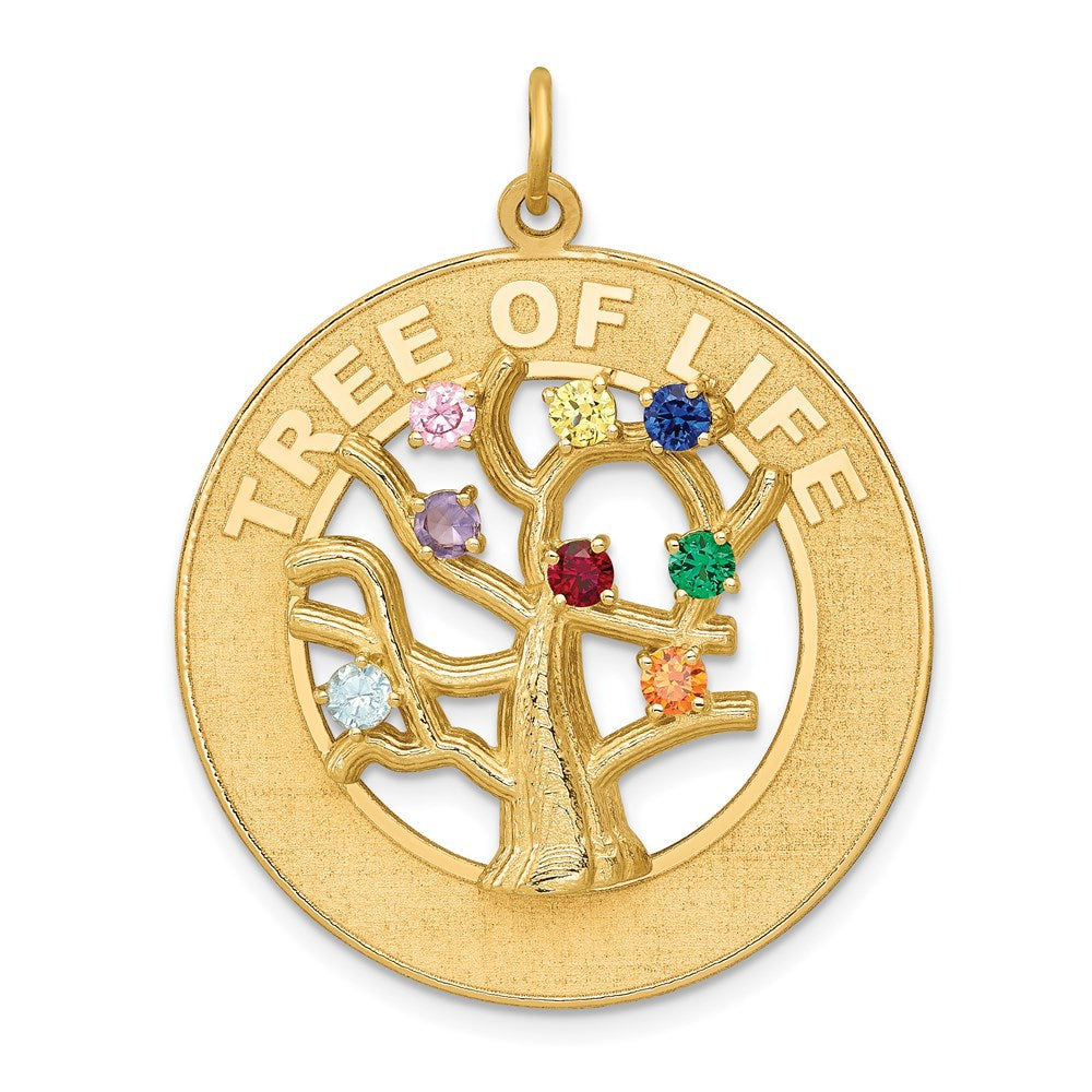 14k Multi-color CZ TREE OF LIFE Pendant, 37 x 29 mm