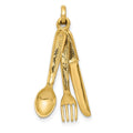 14K 3-D Knife, Fork and Spoon Charm, 29 x 15 mm